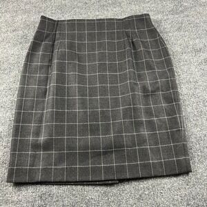 Vintage Jones New York Worsted Wool Pencil Skirt 16 Grey Windowpane Plaid 90s